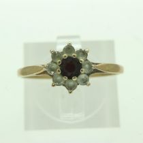 9ct gold, garnet and diamond ring, size P/Q, 2.7g. UK P&P Group 0 (£6+VAT for the first lot and £1+