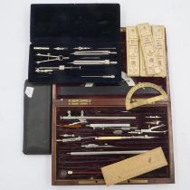 Three partial sets of drawing instruments, one set housed in a mahogany box with four boxes of Royal