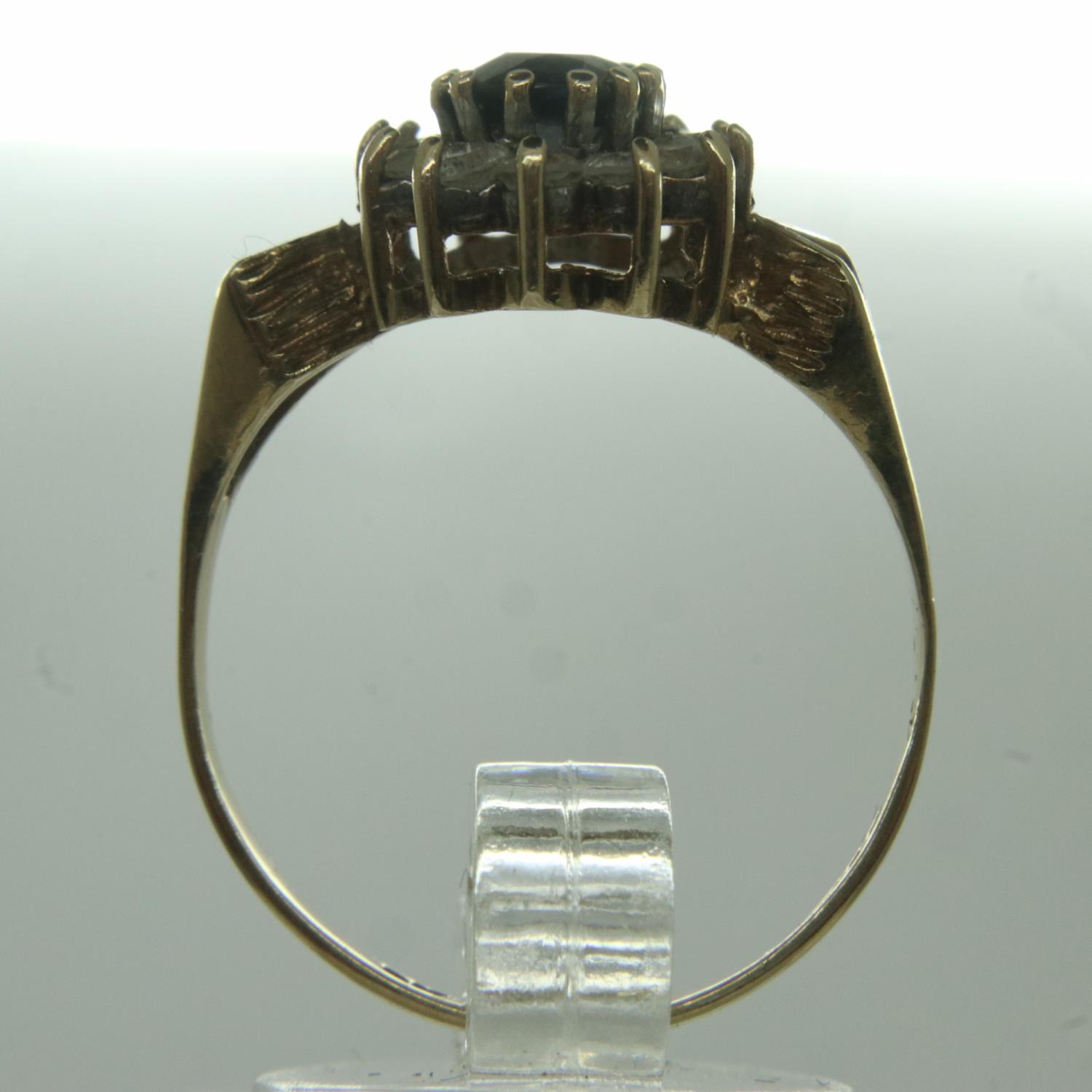 9ct gold cluster ring set with sapphire and cubic zirconia, size Q, 2.2g. UK P&P Group 0 (£6+VAT for - Image 2 of 3