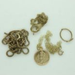 Mixed 9ct gold jewellery, broken/requires repair, combined 4.2g. UK P&P Group 0 (£6+VAT for the