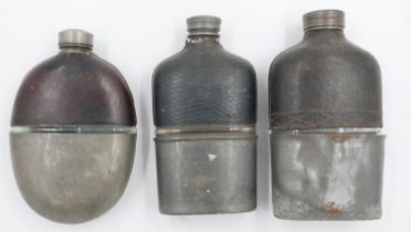 Three WWI hip flasks, 2 square base and one oval.. UK P&P Group 1 (£16+VAT for the first lot and £