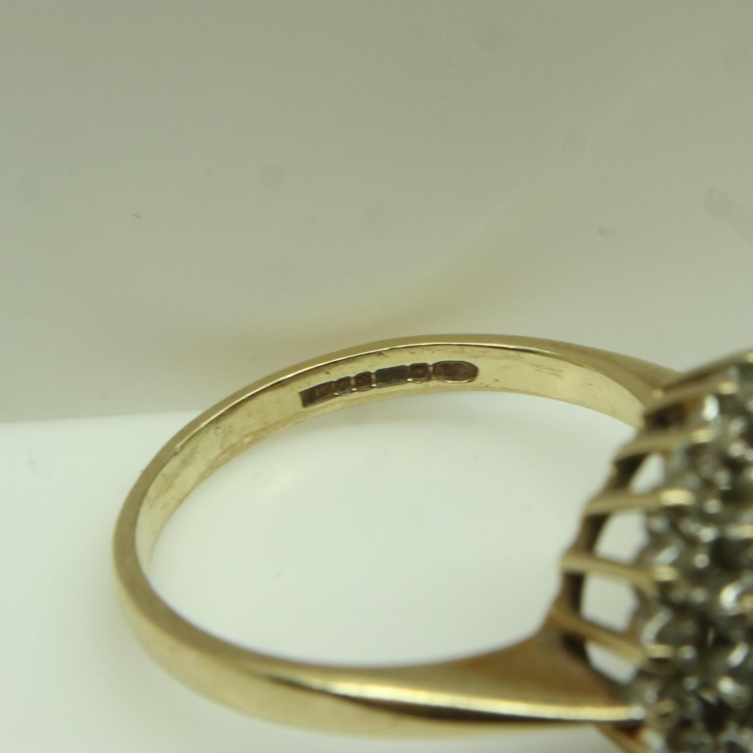 9ct gold diamond cluster ring, size L, 3.1g. UK P&P Group 0 (£6+VAT for the first lot and £1+VAT for - Image 3 of 3