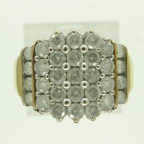 9ct gold cluster ring set with 1.5ct diamonds, size P, 5.7g. UK P&P Group 0 (£6+VAT for the first