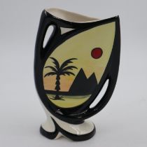 Lorna bailey twin handled offset vase in the pyramids pattern, H: 28 cm, no chips cracks or