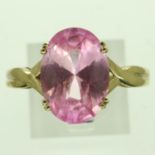 **** WITHDRAWN ****9ct gold solitaire ring set with a large pink tourmaline, size X/Y, 4.3g. UK P&