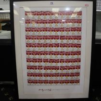 Large Andy Warhol 100 cans of soup poster, 90 x 120 cm. Not available for in-house P&P