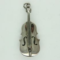 925 silver double bass or cello pendant, H: 40 mm, 6g. UK P&P Group 0 (£6+VAT for the first lot