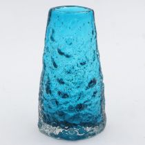 Geoffrey Baxter for Whitefriars, a textured Volcano vase in Peacock blue, H: 18 cm. UK P&P Group