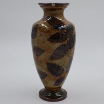 Royal Doulton glazed stoneware vase in the Autumn leaves pattern, H: 30 cm, chip to rim. UK P&P