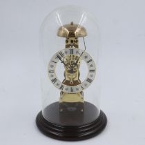 Hermle west German mantel clock with glass dome, H: 28 cm. Not available for in-house P&P