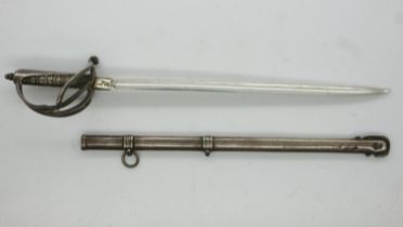 Rare Victorian hallmarked silver miniature dress sword with scabbard, Sheffield assay 1896. Large