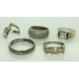 Five silver rings, 17g. UK P&P Group 1 (£16+VAT for the first lot and £2+VAT for subsequent lots)