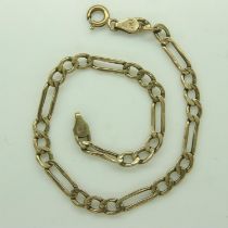 9ct gold Figaro-link bracelet, L: 19 cm, 2.1g. UK P&P Group 0 (£6+VAT for the first lot and £1+VAT