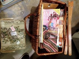 Wicker sewing box with contents and a wicker bag. Not available for in-house P&P