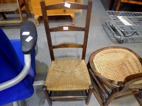 Yew ladderback string childs chair. Not available for in-house P&P