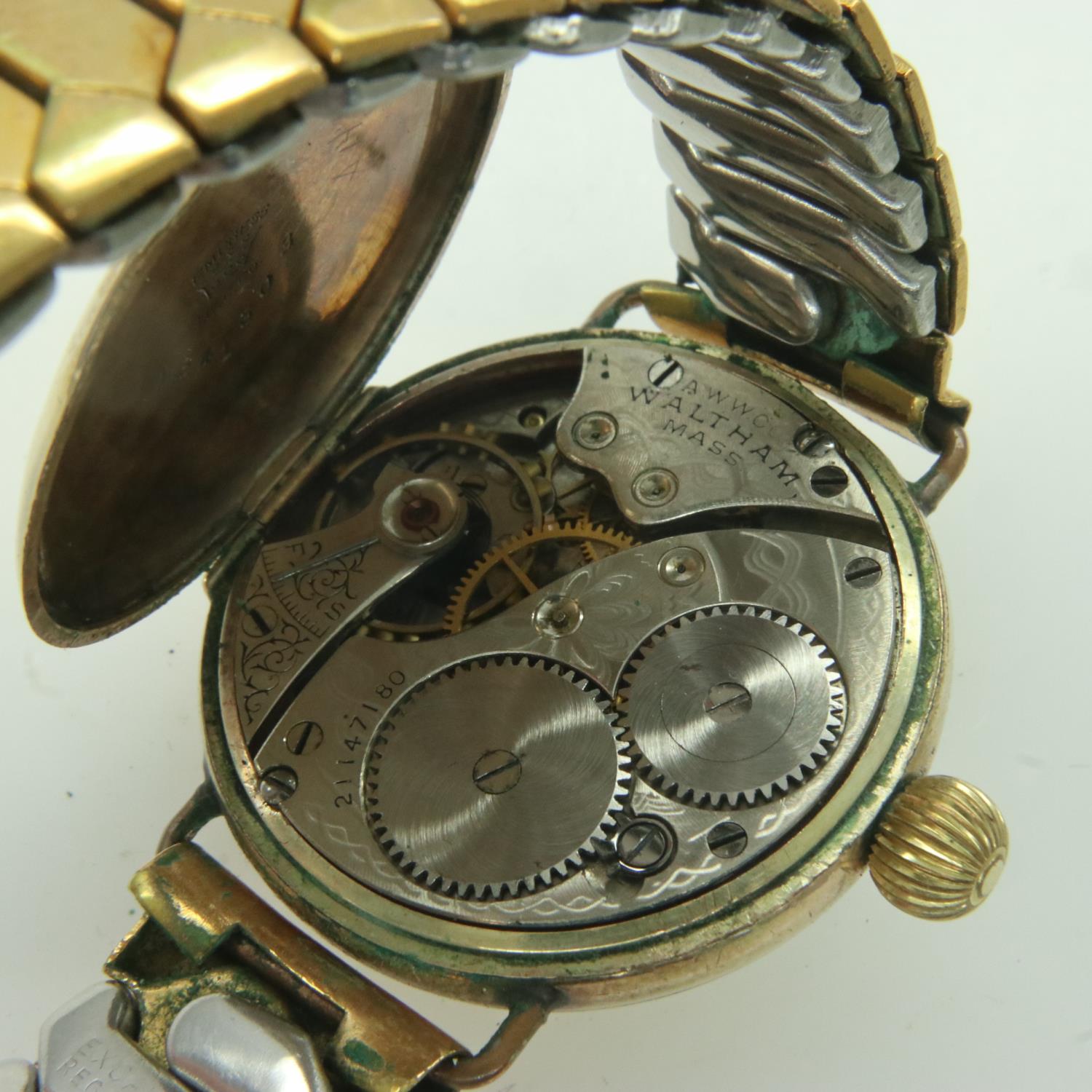 WALTHAM: gents manual wind gold plated wristwatch, with subsidiary seconds dial, on a gold plated - Image 3 of 3