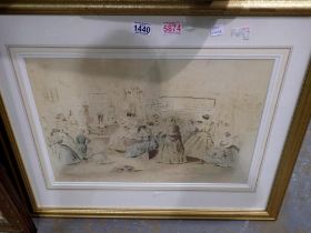 Framed John Leech picture depicting Victorian ladies. Not available for in-house P&P