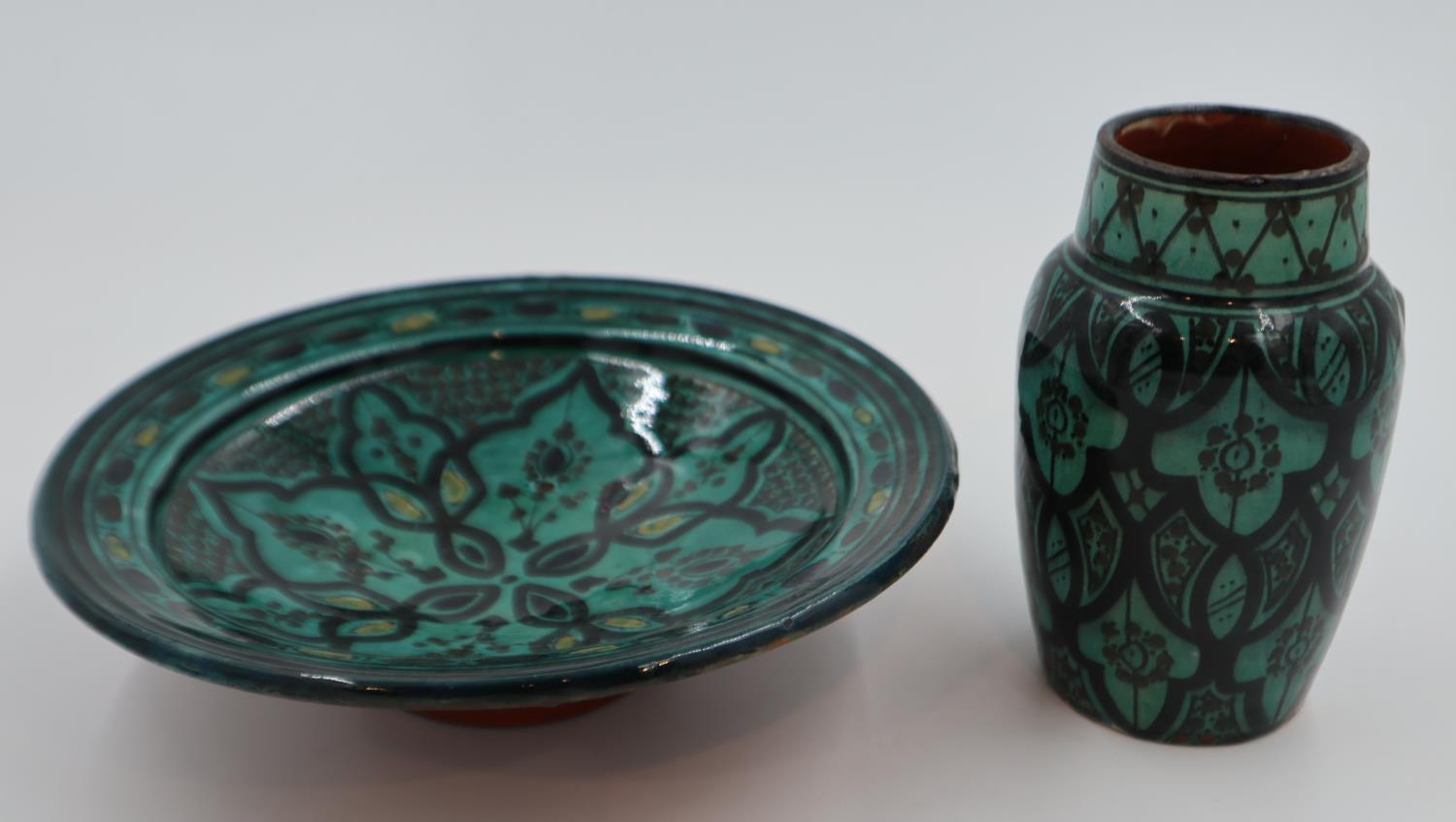Islamic vase and bowl, vase H: 20 cm, wear to rims of both. UK P&P Group 3 (£30+VAT for the first