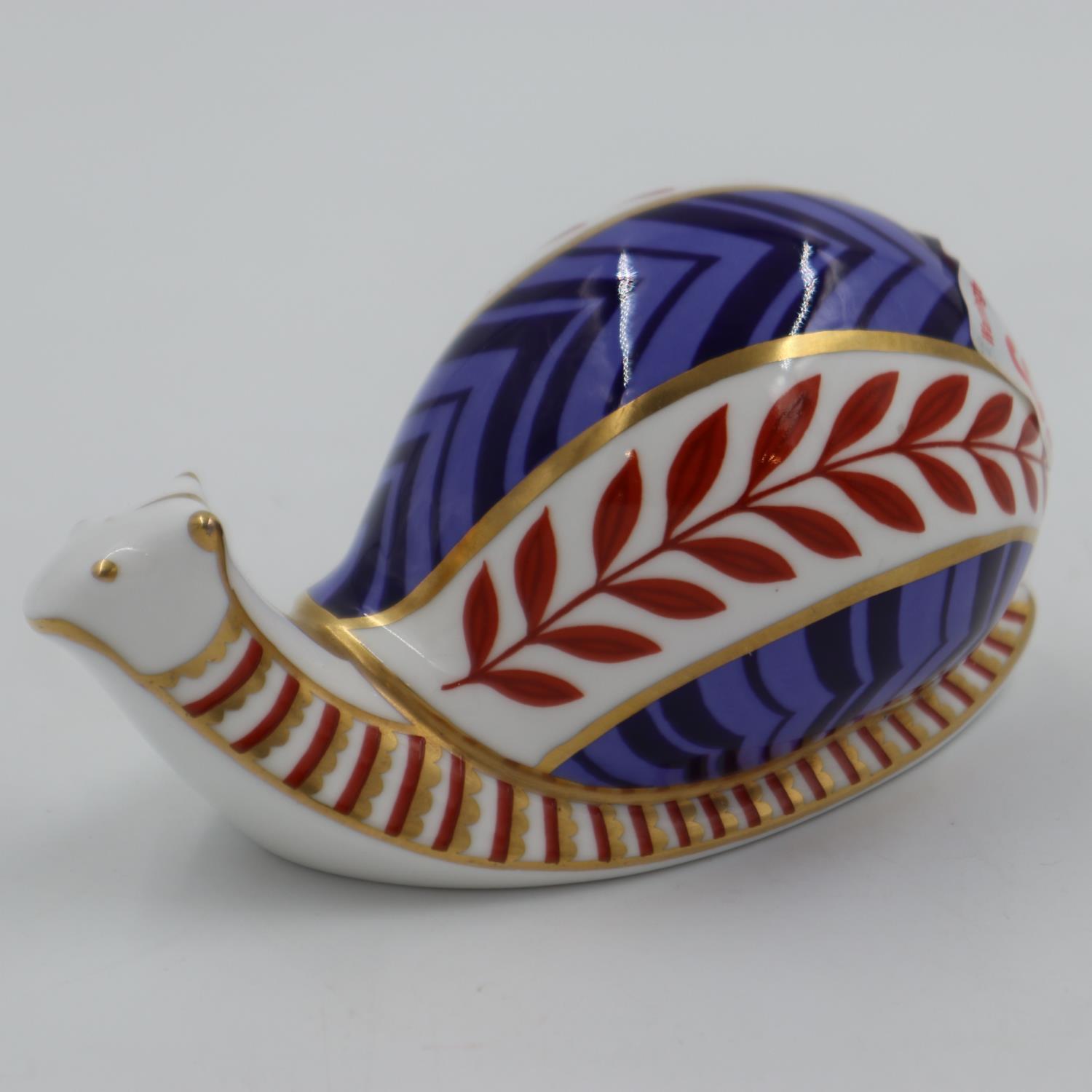 Royal Crown Derby snail paperweight, no cracks or chips, L: 12 cm. UK P&P Group 1 (£16+VAT for the