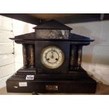 Large slate and marble chiming mantel clock lacking pendulum. Not available for in-house P&P