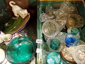 Two boxes of mixed ceramics and glassware. Not available for in-house P&P