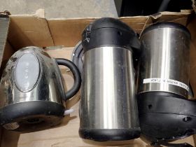 Two vacuum flasks and a Kenwood kettle. Not available for in-house P&P