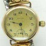 WALTHAM: gents manual wind gold plated wristwatch, with subsidiary seconds dial, on a gold plated