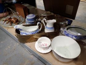 Quantity of ceramics glass and other collectables including dressing table set. Not available for