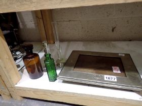 Mixed glassware and white metal picture frame. Not available for in-house P&P