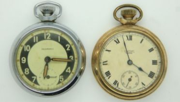 SMITHS EMPIRE: open face pocket watch, not working at lotting, with a further Ingersoll pocket