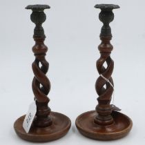Pair of barley twist candlesticks, H: 29 cm. UK P&P Group 3 (£30+VAT for the first lot and £8+VAT
