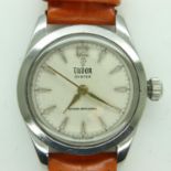 TUDOR: midi Oyster automatic wristwatch, steel cased with silvered dial on replacement leather
