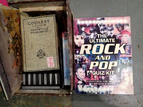 Box of mixed collectables to include rock and pop quiz. Not available for in-house P&P