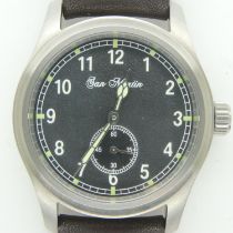 SAN MARTIN: gents wristwatch with black dial and subsidiary seconds, new old stock. UK P&P Group