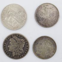 Four world silver coins to include an 1890 Morgan dollar. UK P&P Group 0 (£6+VAT for the first lot