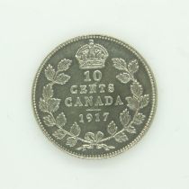 1917 Canadian silver 10 cents of George V - nEF grade. UK P&P Group 0 (£6+VAT for the first lot
