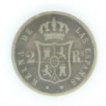 1862 Spanish silver 2 reales - F grade. UK P&P Group 0 (£6+VAT for the first lot and £1+VAT for