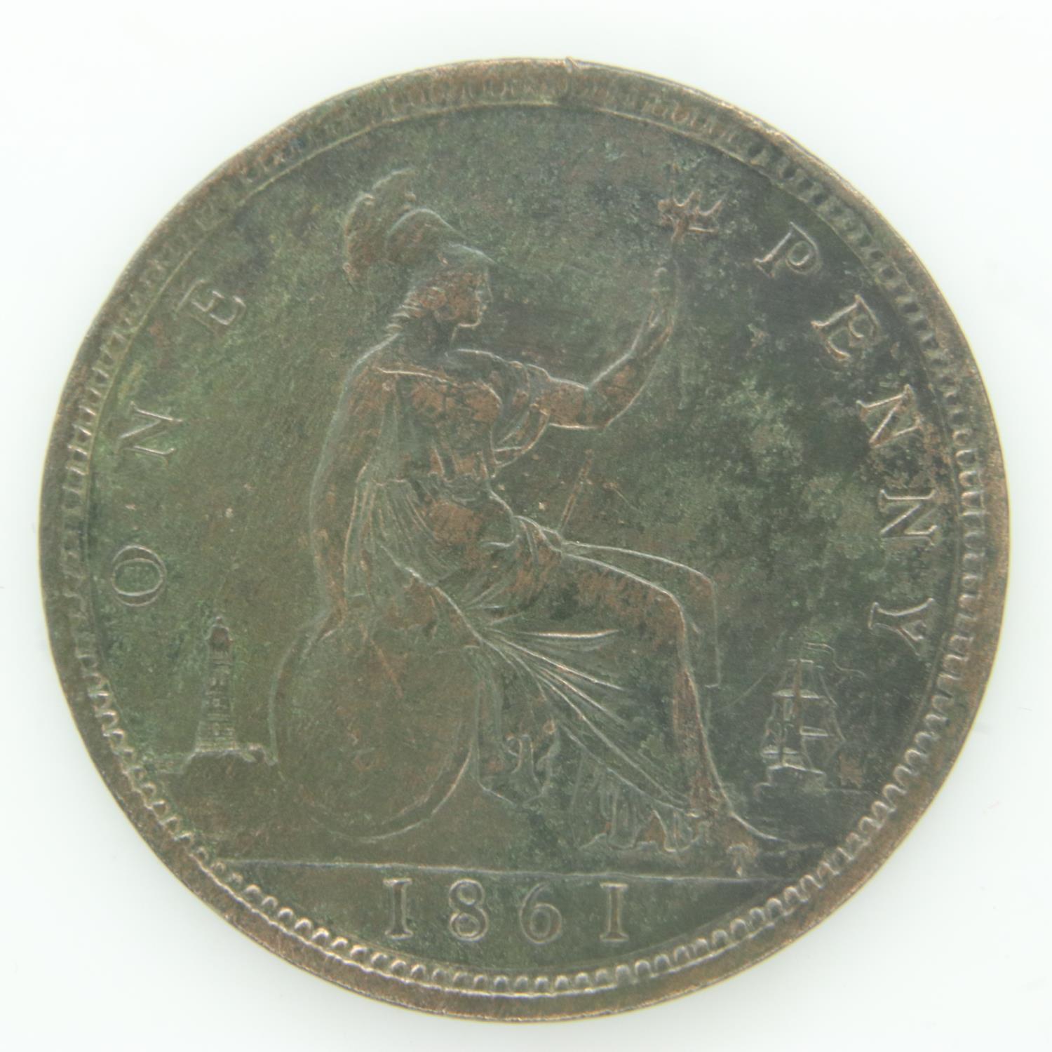 1861 penny of Queen Victoria - gVF grade. UK P&P Group 0 (£6+VAT for the first lot and £1+VAT for