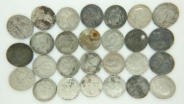 Quantity of silver pre-1920 silver threepences - circulated grades. UK P&P Group 0 (£6+VAT for the