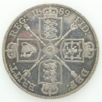 1889 silver double florin of Queen Victoria - EF. UK P&P Group 0 (£6+VAT for the first lot and £1+