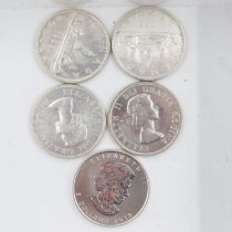 Four Canadian silver half dollars with a Maple bullion $5 round. UK P&P Group 1 (£16+VAT for the