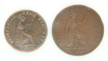 1854 halfpenny and penny of queen Victoria - F grade. UK P&P Group 0 (£6+VAT for the first lot