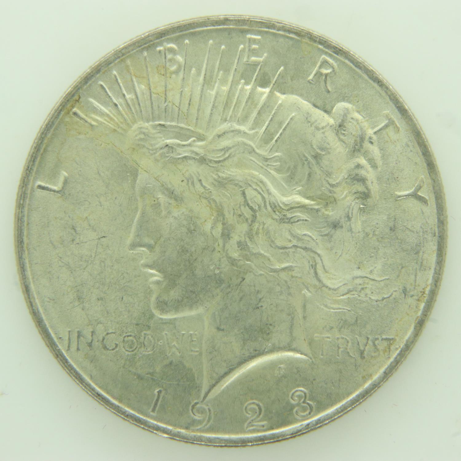 1923 American silver Peace dollar - nEF grade. UK P&P Group 0 (£6+VAT for the first lot and £1+VAT - Image 2 of 2