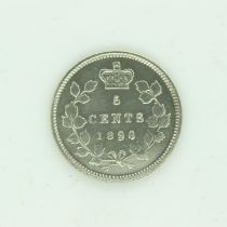 1896 Canadian silver 5 cents of Queen Victoria - EF grade. UK P&P Group 0 (£6+VAT for the first