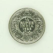 1928 Indian silver quarter rupee of George V. UK P&P Group 0 (£6+VAT for the first lot and £1+VAT