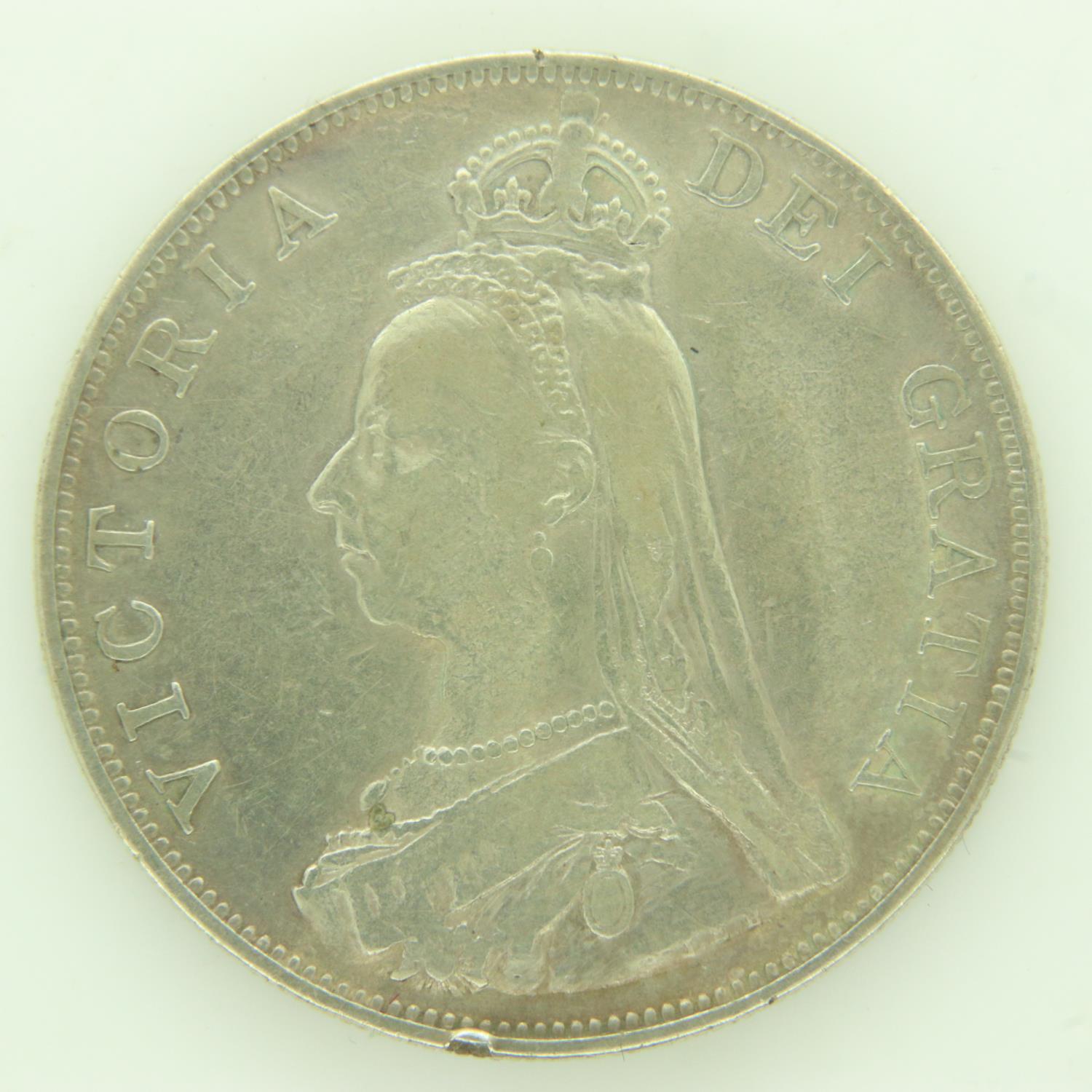 1887 silver double florin of Queen Victoria - VF grade. UK P&P Group 0 (£6+VAT for the first lot and - Image 2 of 2