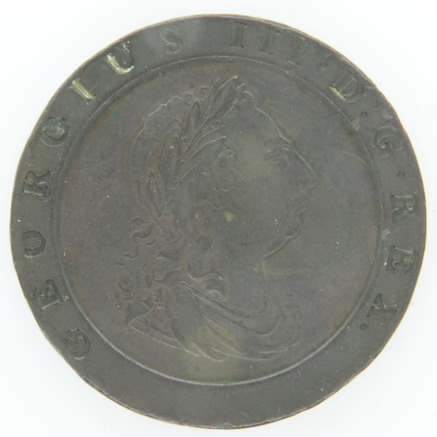 1797 cartwheel twopence, gVF grade, EK to bust at 10 oclock. UK P&P Group 0 (£6+VAT for the first - Image 2 of 2