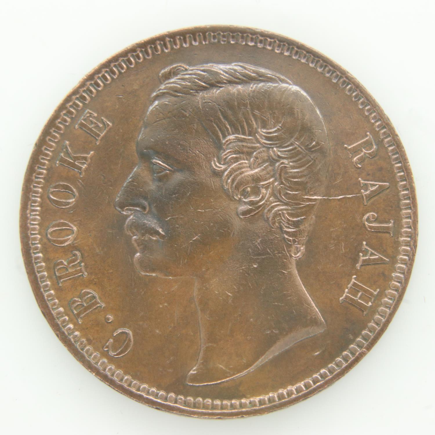 1882 Sarawak one cent - C. Brooke issue - gVF grade, bust toned. UK P&P Group 0 (£6+VAT for the - Image 2 of 2