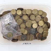 Quantity of halfpenny and threepenny pre decimal coins with key date 1946, some silver examples.