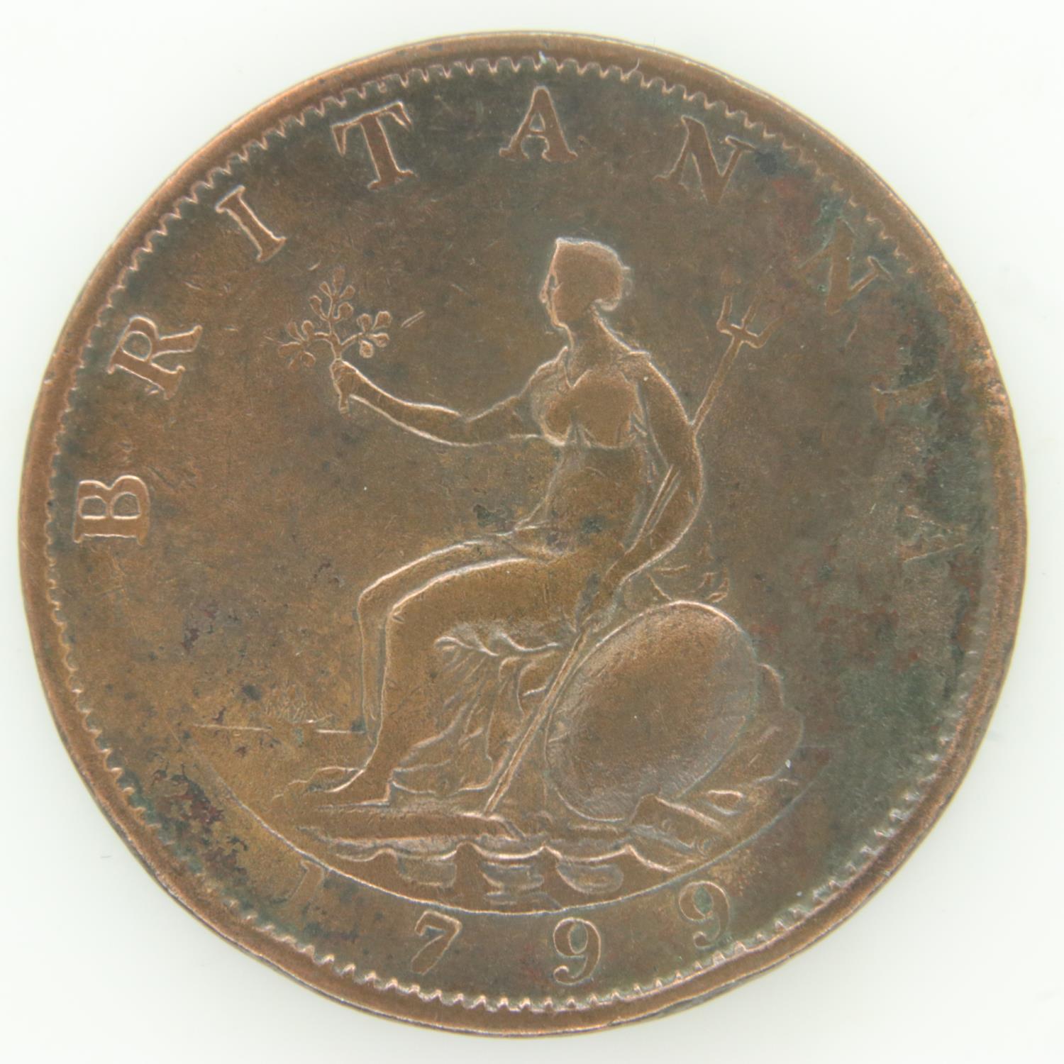 1799 half penny of George III - aVF grade. UK P&P Group 0 (£6+VAT for the first lot and £1+VAT for